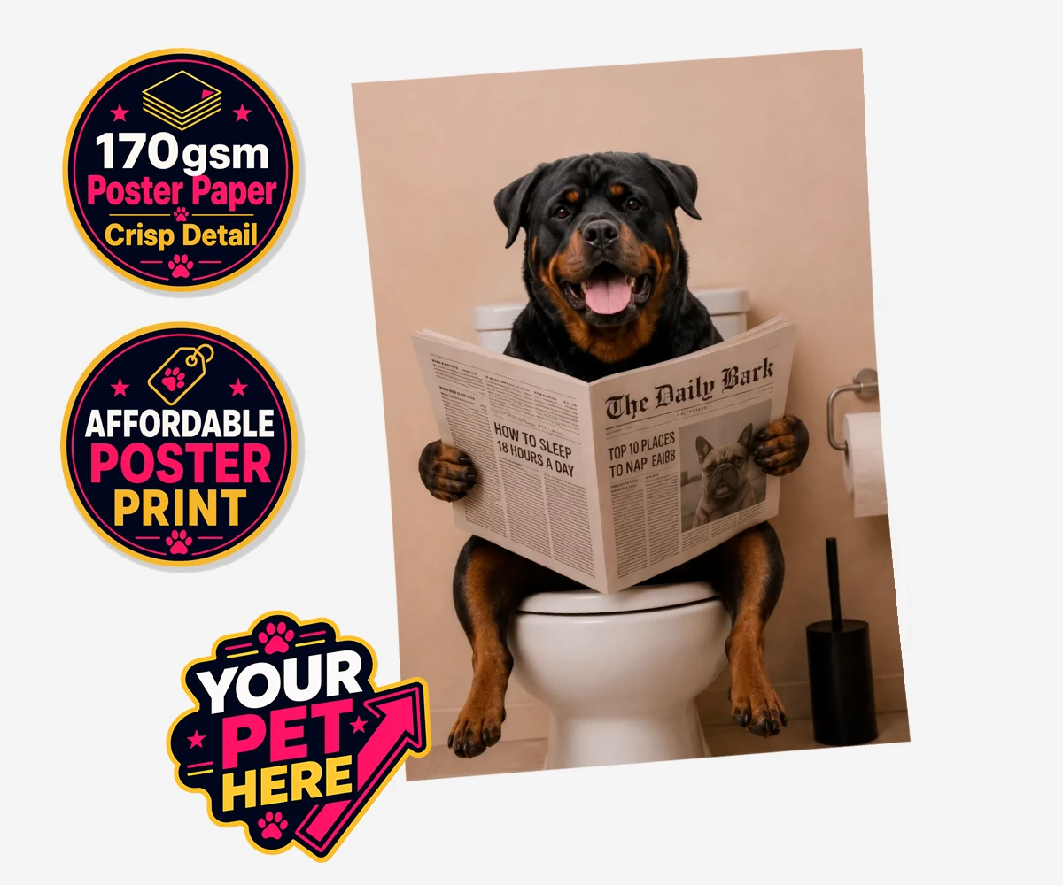 Personalised The Daily Bark dog standard poster print featuring a delightful portrait that captures the quirky charm of your furry fri