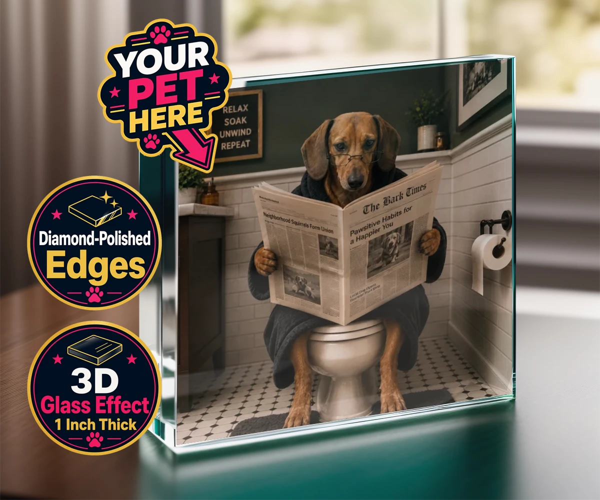 Personalised Bathroom News dog acrylic prisms featuring meet Bathroom News, a delightful character that perfectly captures the