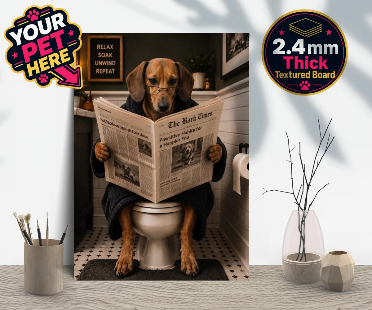 Personalised Bathroom News dog gallery boards featuring meet Bathroom News, a delightful character that perfectly captures the