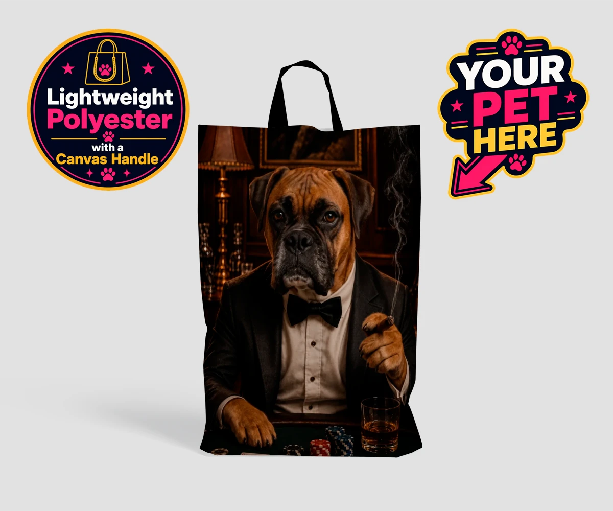Personalised Poker Night Paw dog shopping bags featuring meet Poker Night Paw, the ultimate conversation starter for any dog lo