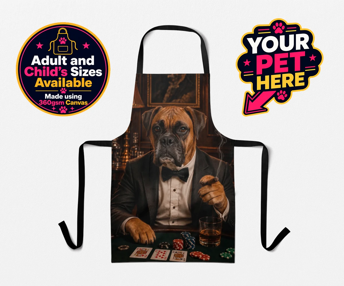 Personalised Poker Night Paw dog aprons featuring meet Poker Night Paw, the ultimate conversation starter for any dog lo