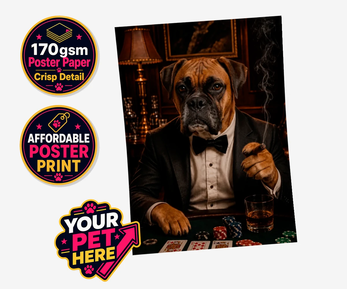 Personalised Poker Night Paw dog standard poster print featuring meet Poker Night Paw, the ultimate conversation starter for any dog lo