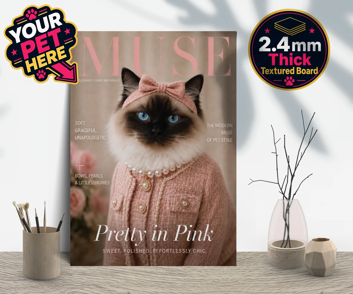 Personalised Muse Magazine cat gallery boards featuring the epitome of feline grace and elegance