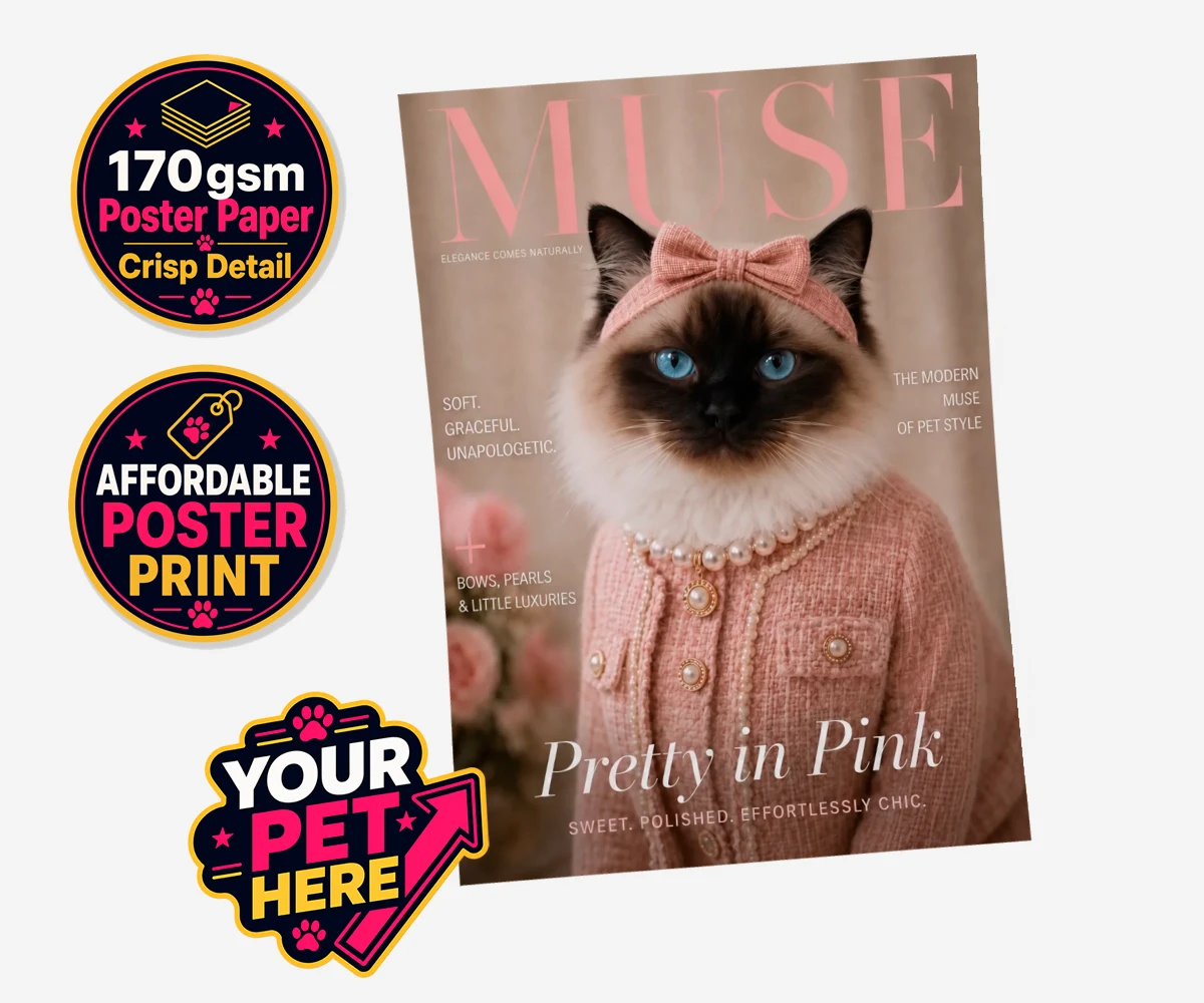 Personalised Muse Magazine cat standard poster print featuring the epitome of feline grace and elegance