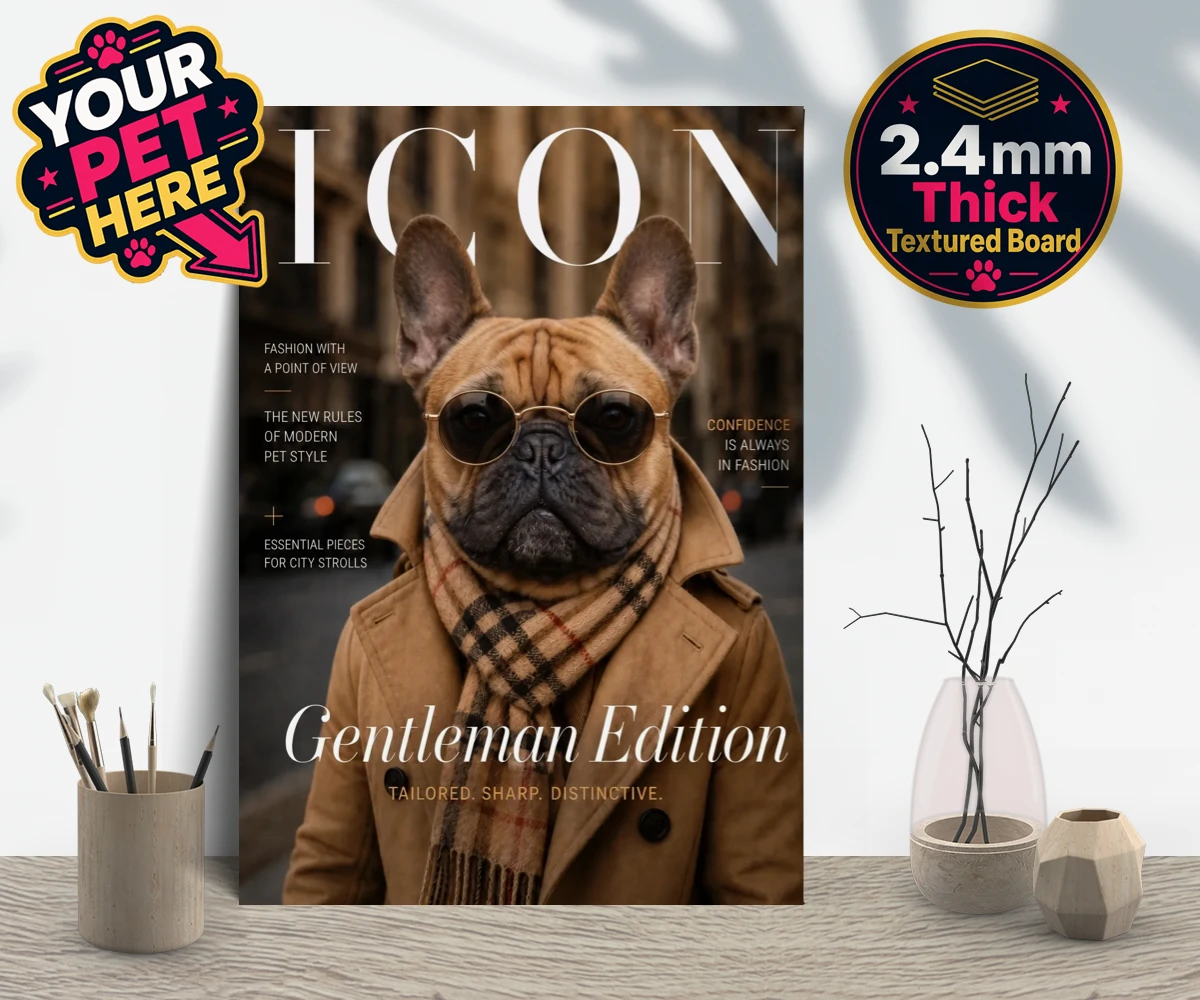 Personalised Icon Magazine dog gallery boards featuring step into the world of high fashion with our delightful "Icon Magazine