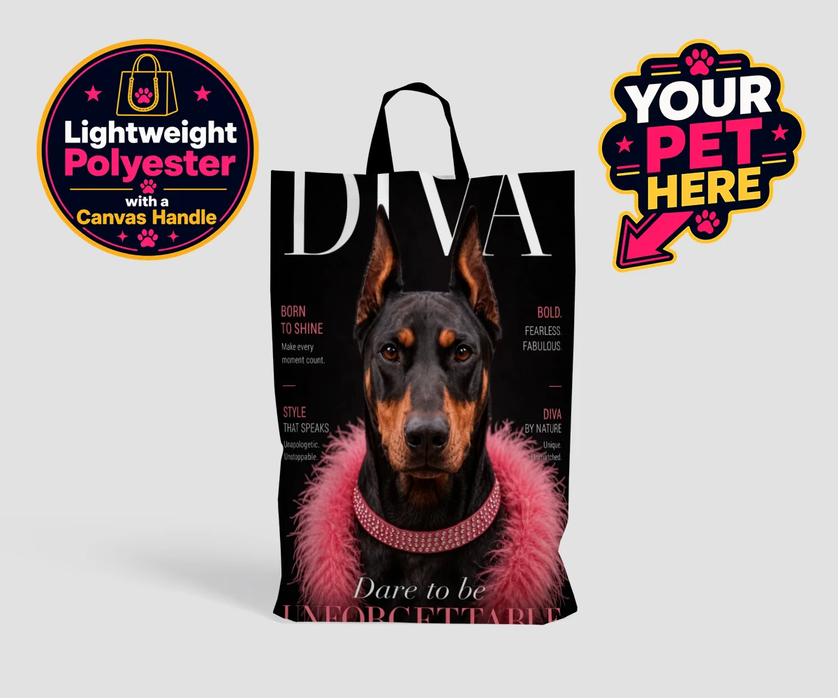 Personalised Diva Magazine Star dog shopping bags featuring where your beloved dog takes centre stage like the true superstar they