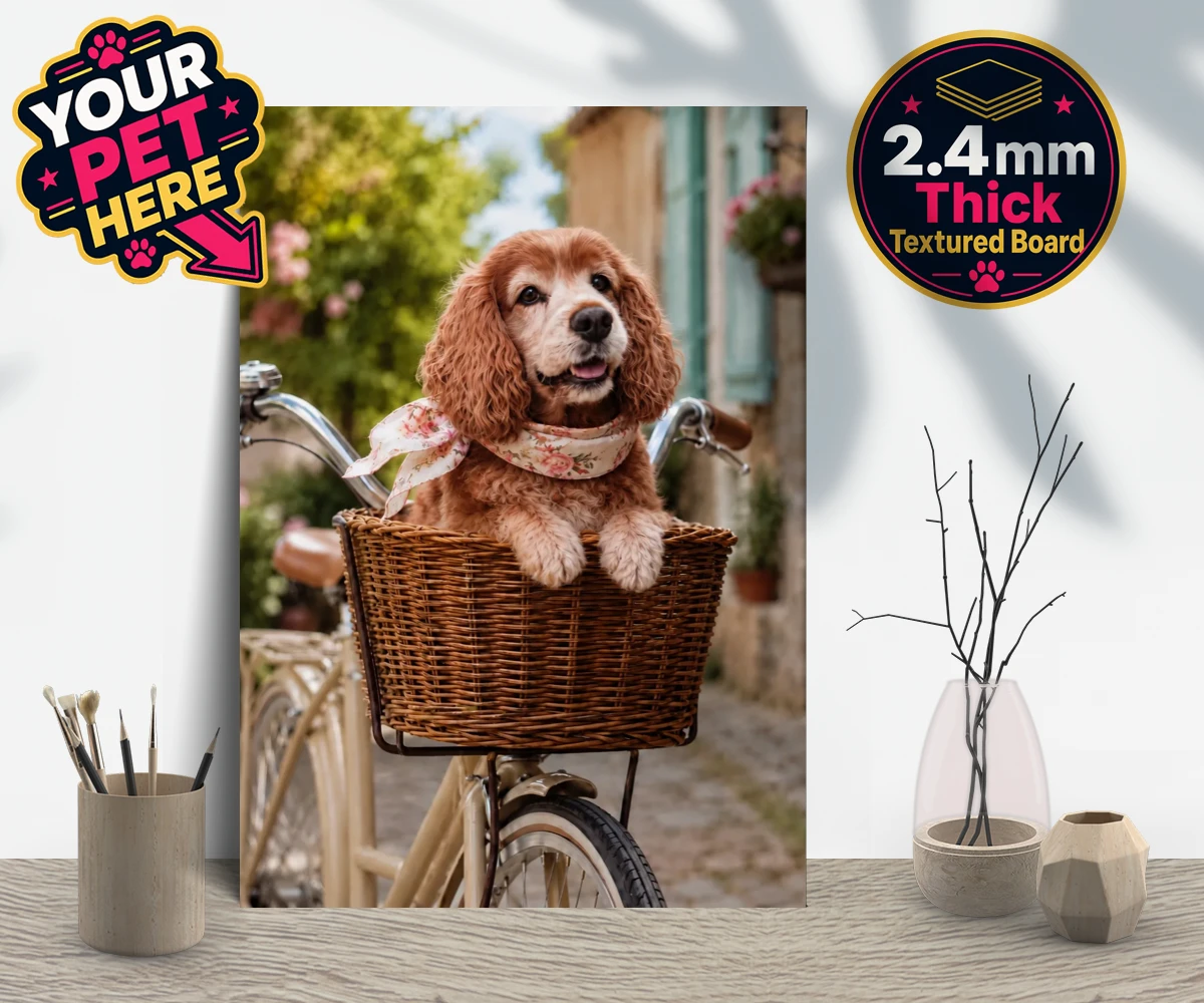Personalised The Basket Ride dog gallery boards featuring " a charming portrait that perfectly captures the whimsical spirit of