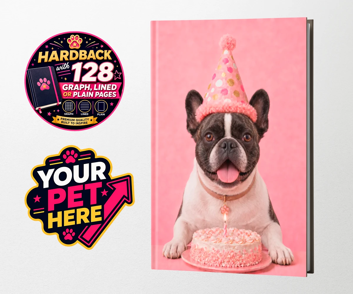Personalised Birthday Girl dog hardback notebooks featuring celebrate your furry friend's special day with our delightful Birthday