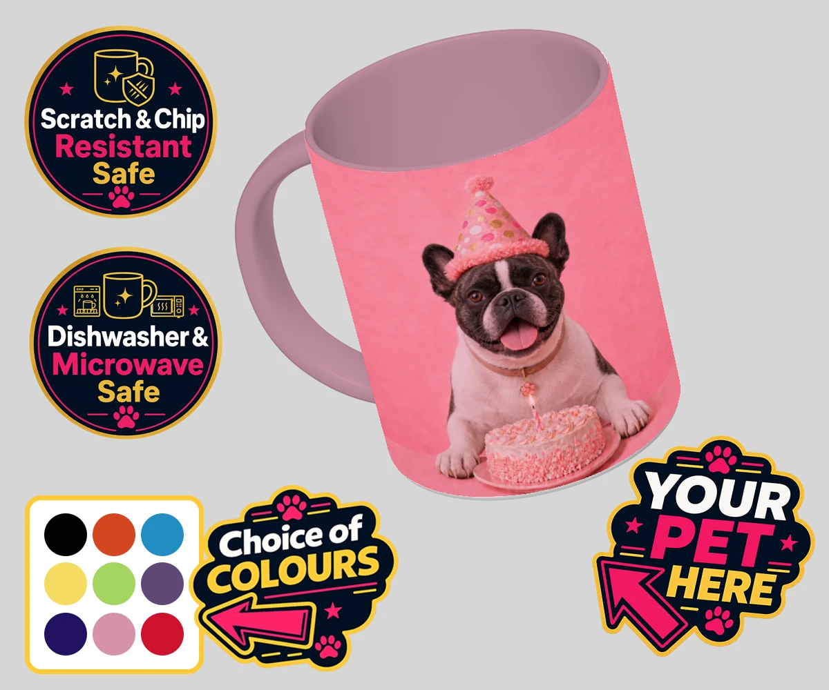 Personalised Birthday Girl dog coloured photo mugs featuring celebrate your furry friend's special day with our delightful Birthday