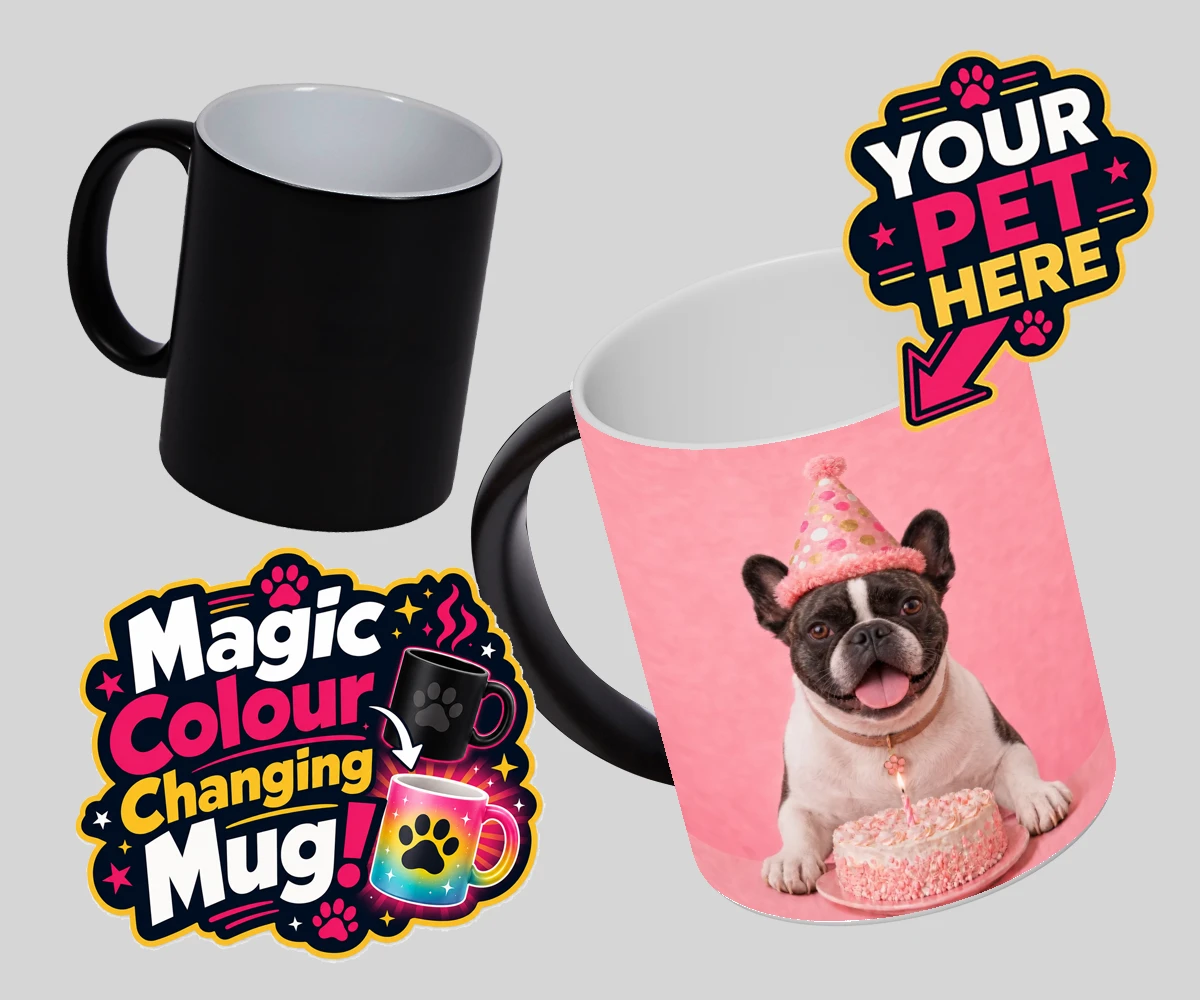 Personalised Birthday Girl dog magic photo mugs featuring celebrate your furry friend's special day with our delightful Birthday