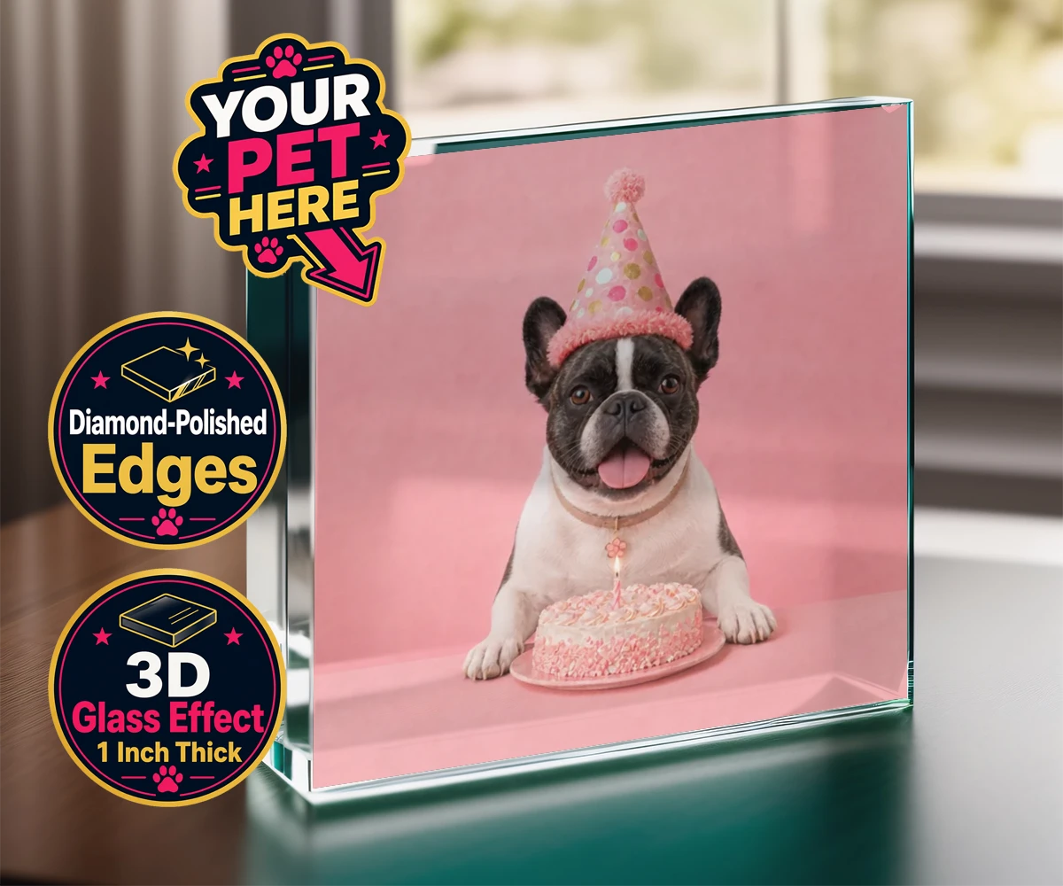 Personalised Birthday Girl dog acrylic prisms featuring celebrate your furry friend's special day with our delightful Birthday