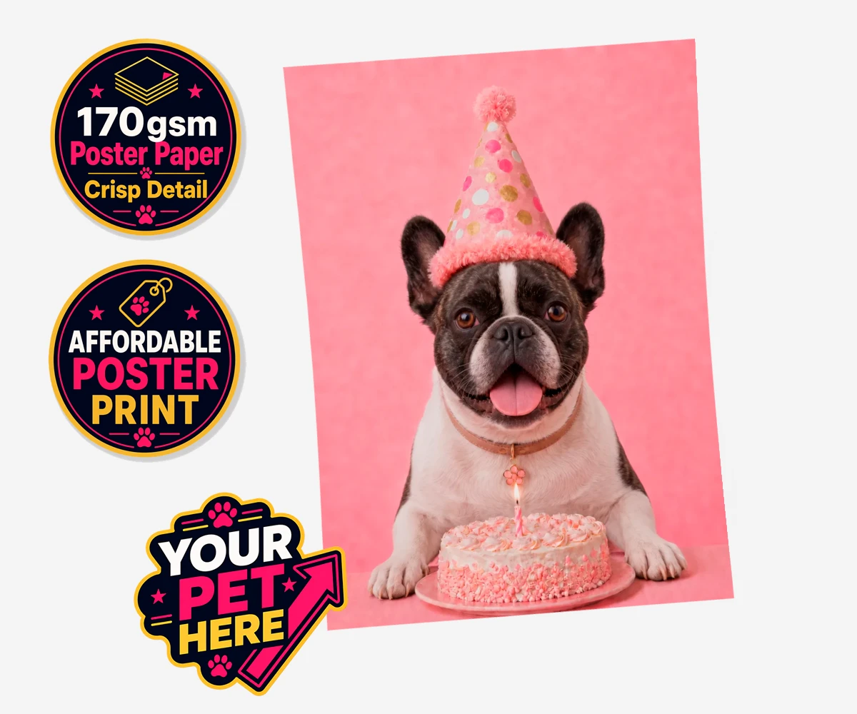 Personalised Birthday Girl dog standard poster print featuring celebrate your furry friend's special day with our delightful Birthday