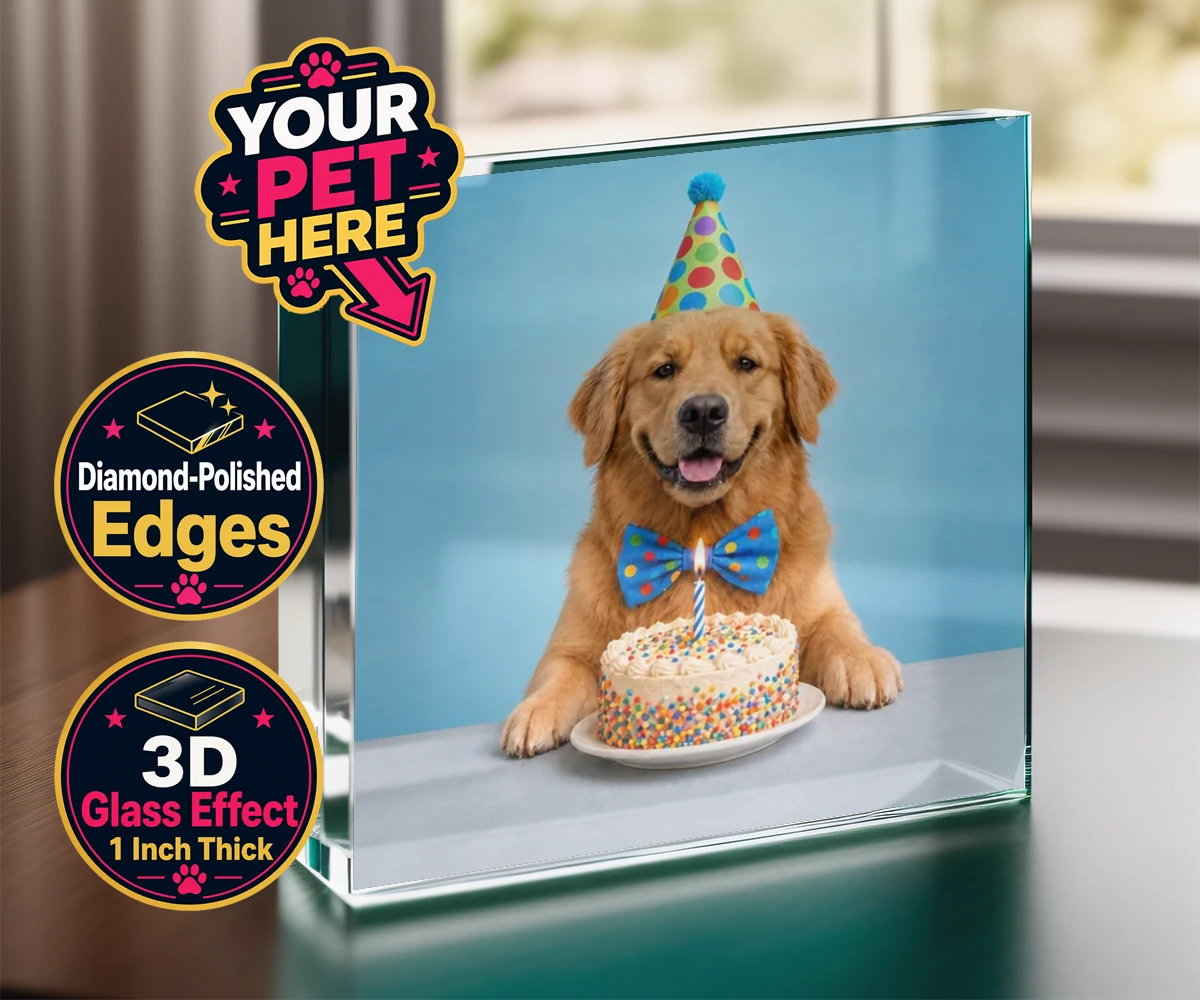 Personalised Birthday Boy dog acrylic prisms featuring the embodiment of joy and celebration for any dog lover!
