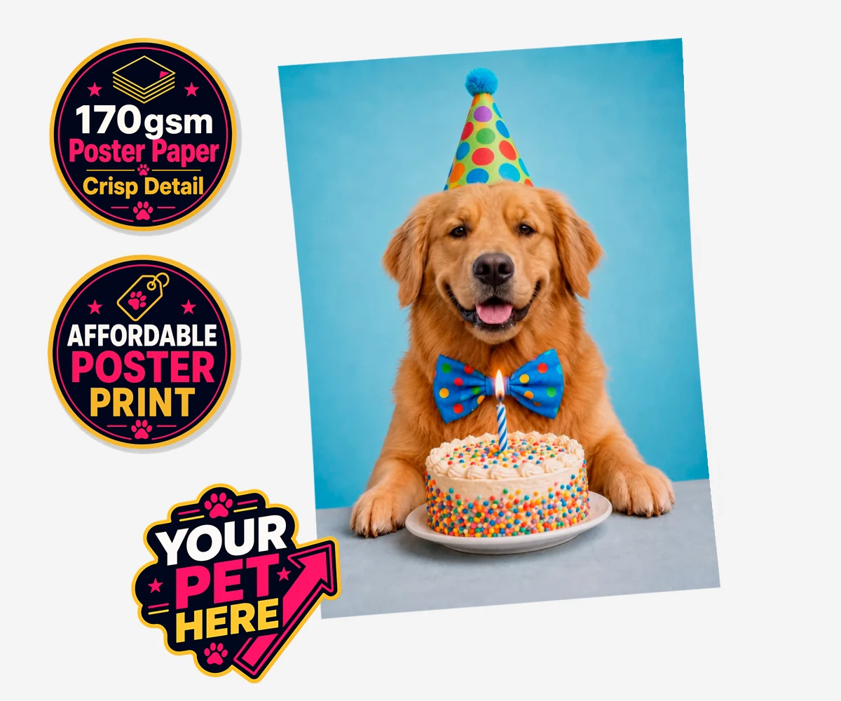 Personalised Birthday Boy dog standard poster print featuring the embodiment of joy and celebration for any dog lover!