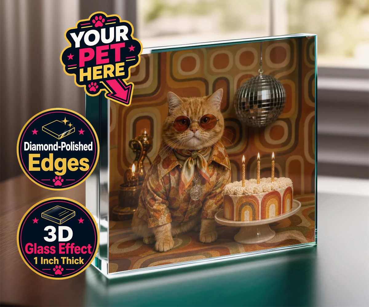 Personalised Boogie Cat cat acrylic prisms featuring meet Boogie Cat, a whimsical embodiment of feline flair and flair for