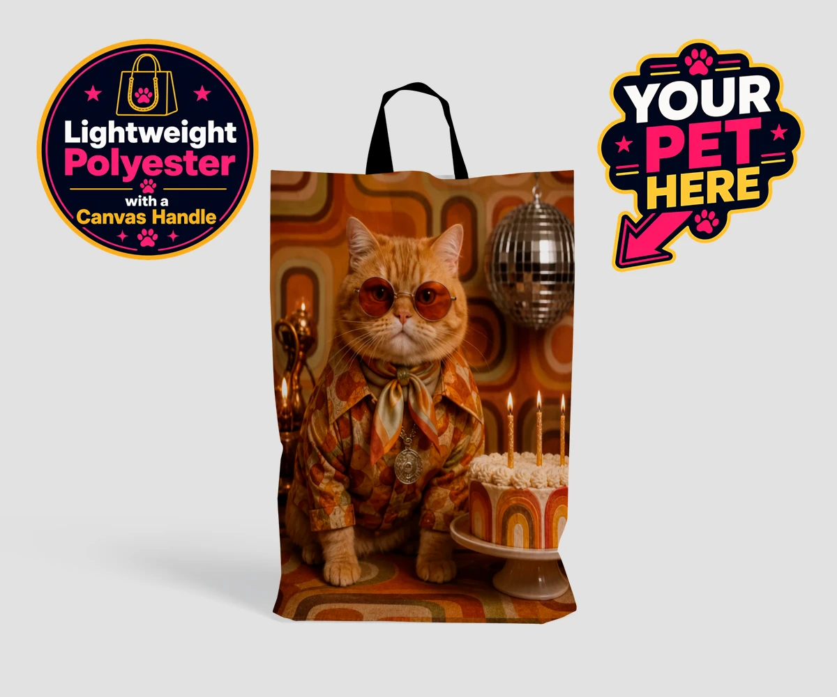 Personalised Boogie Cat shopping bag featuring a cat in oversized sunglasses and a patterned shirt