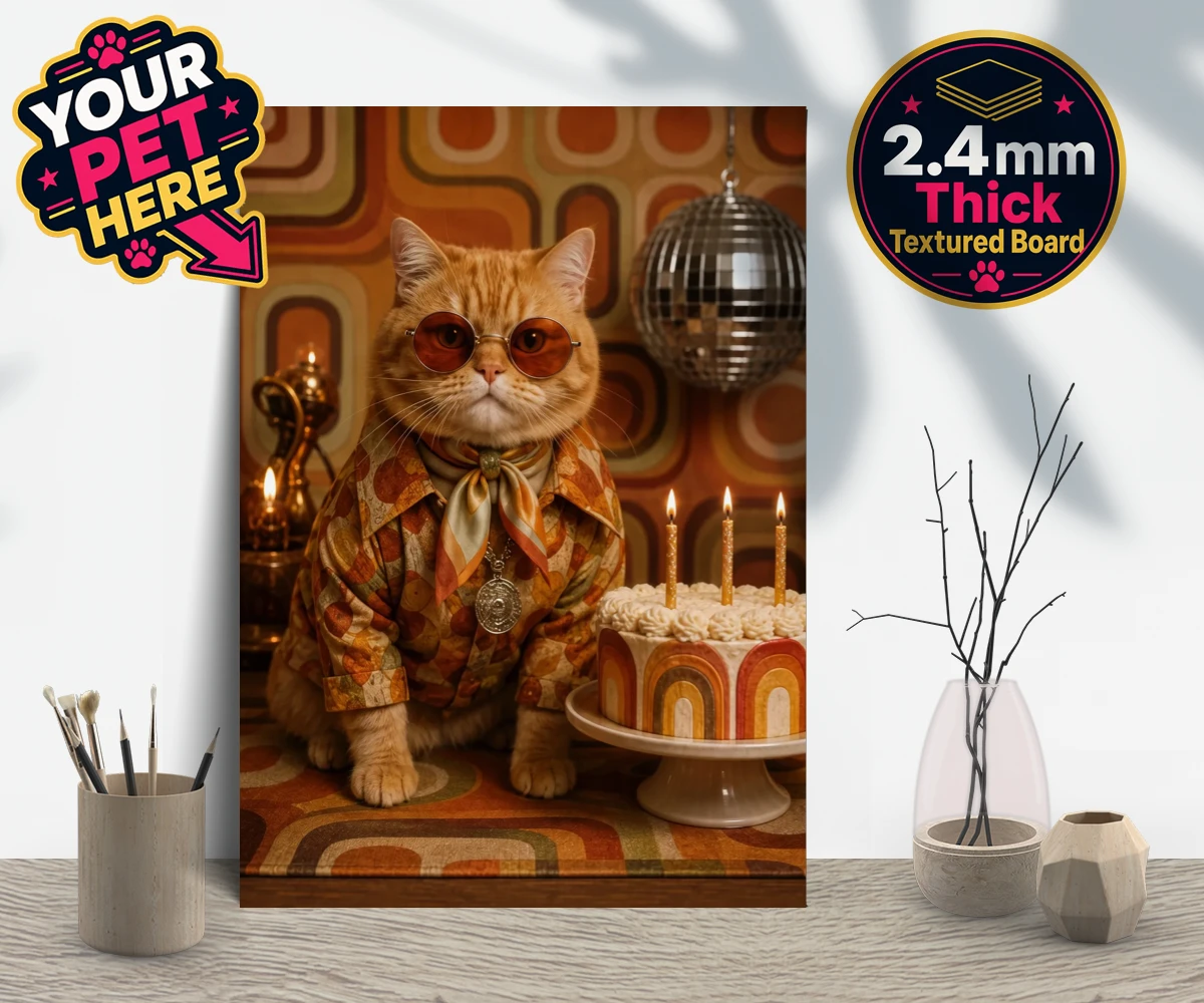 Personalised Boogie Cat cat gallery boards featuring meet Boogie Cat, a whimsical embodiment of feline flair and flair for