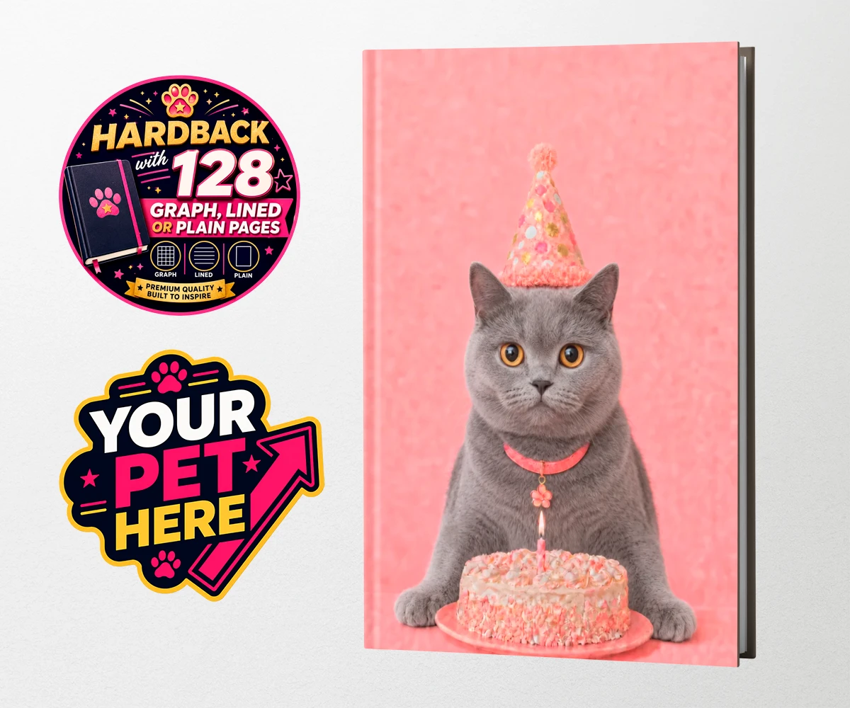 Personalised Birthday Girl cat hardback notebooks featuring celebrate your feline friend’s special day with our delightful “Birthd