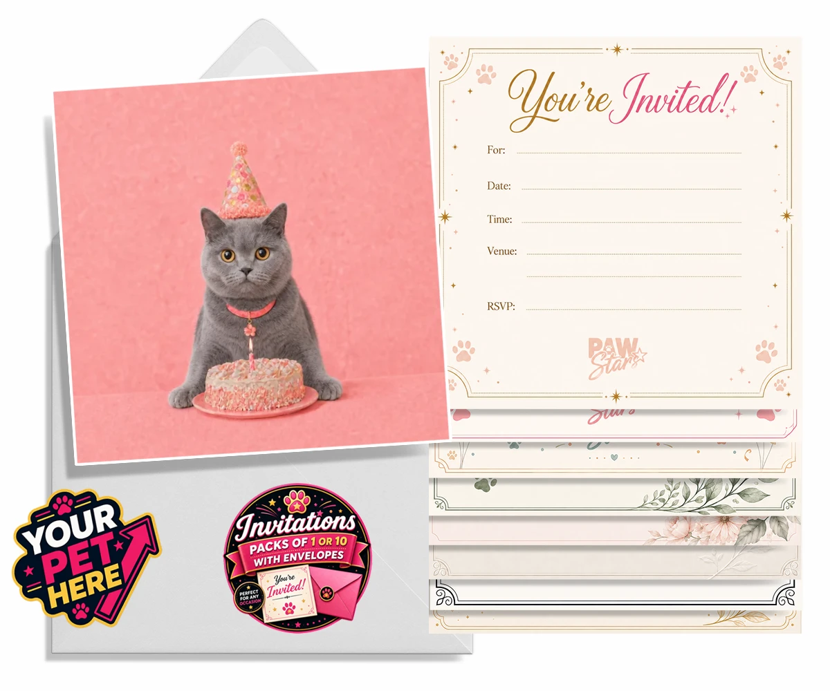 Personalised Birthday Girl cat invitations featuring celebrate your feline friend’s special day with our delightful “Birthd