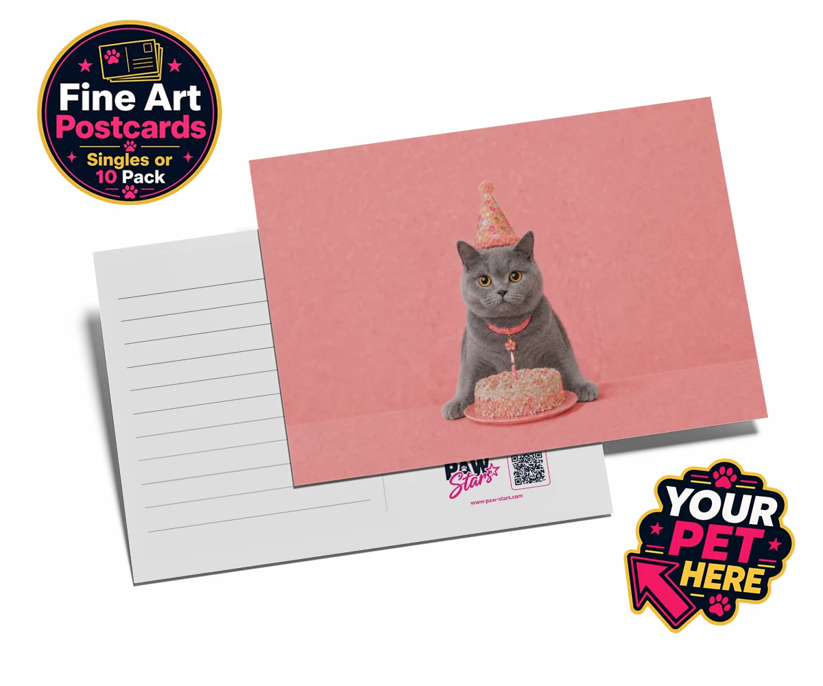 Personalised Birthday Girl cat postcards featuring celebrate your feline friend’s special day with our delightful “Birthd