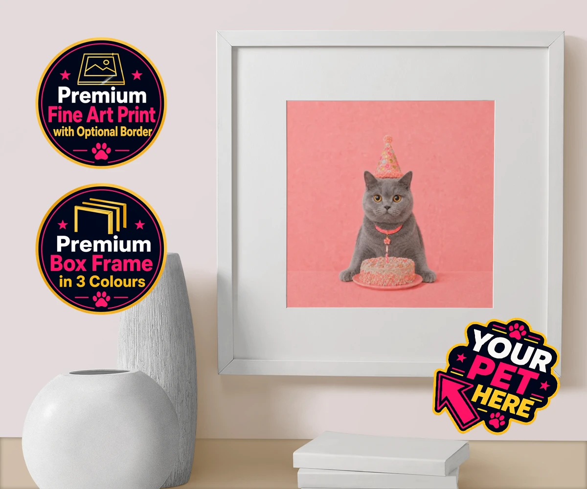 Personalised Birthday Girl cat box framed print featuring celebrate your feline friend’s special day with our delightful “Birthd