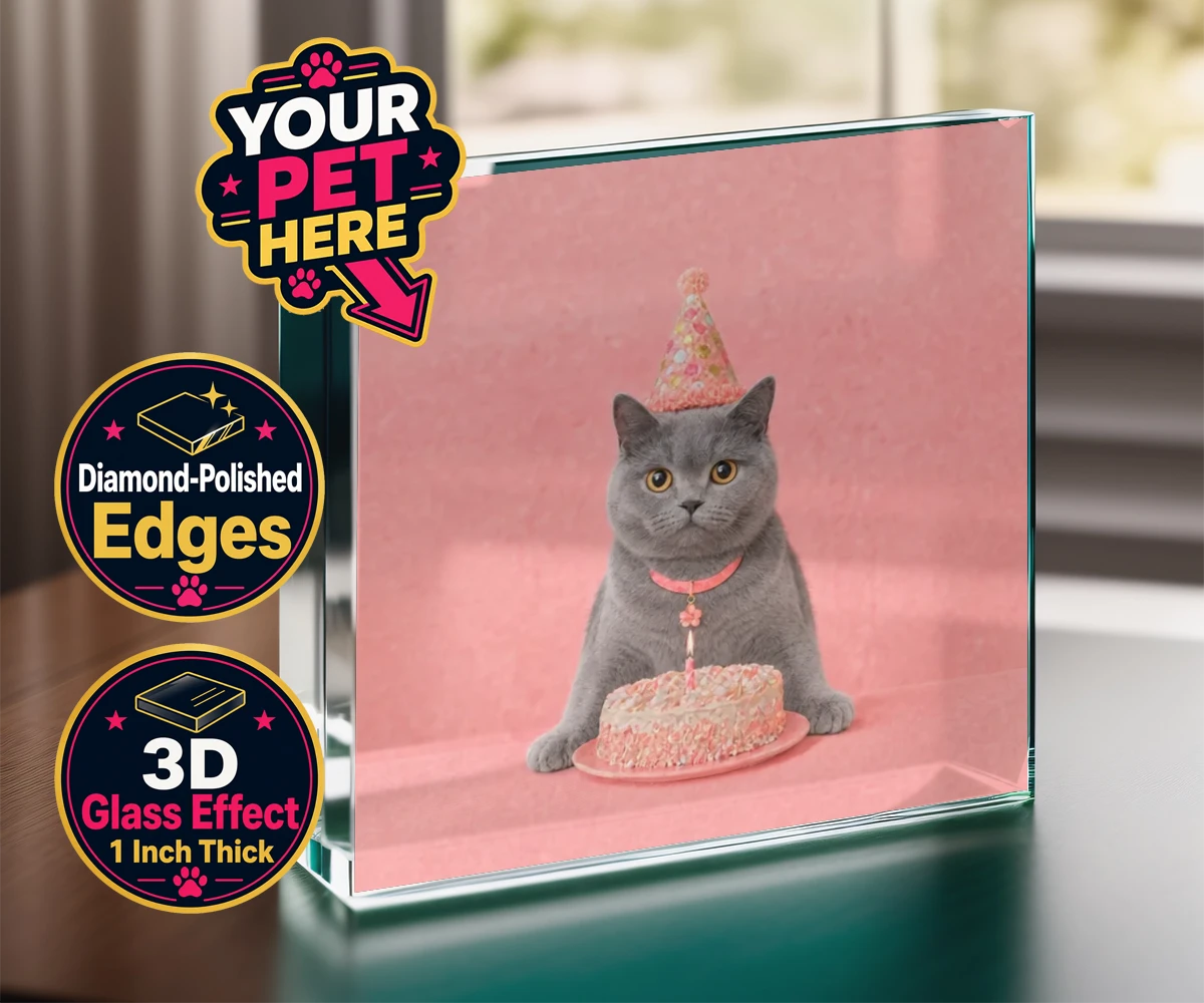 Personalised Birthday Girl cat acrylic prisms featuring celebrate your feline friend’s special day with our delightful “Birthd