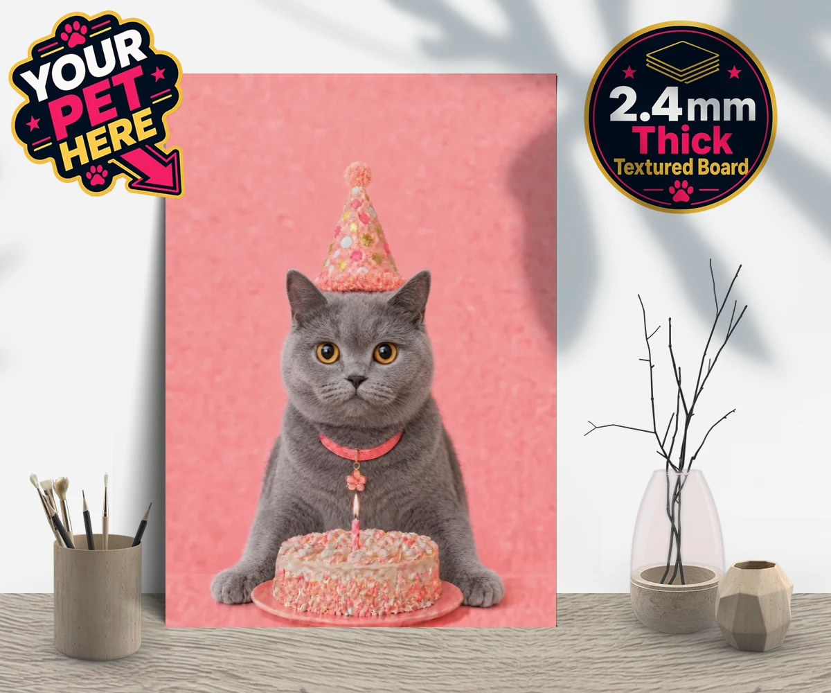 Personalised Birthday Girl cat gallery boards featuring celebrate your feline friend’s special day with our delightful “Birthd