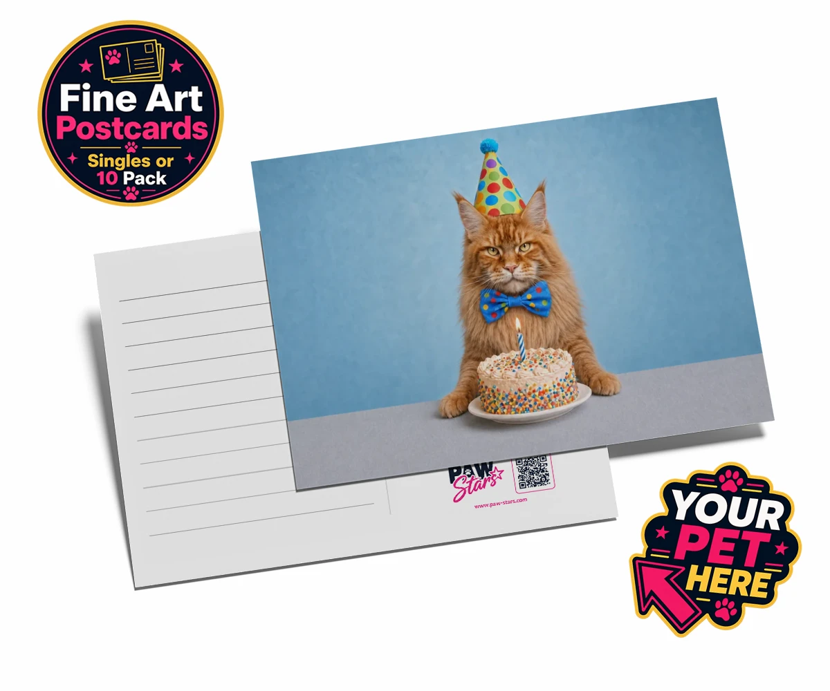 Personalised Birthday Boy cat postcards featuring meet our delightful Birthday Boy, the purr-fect addition to any cat lo