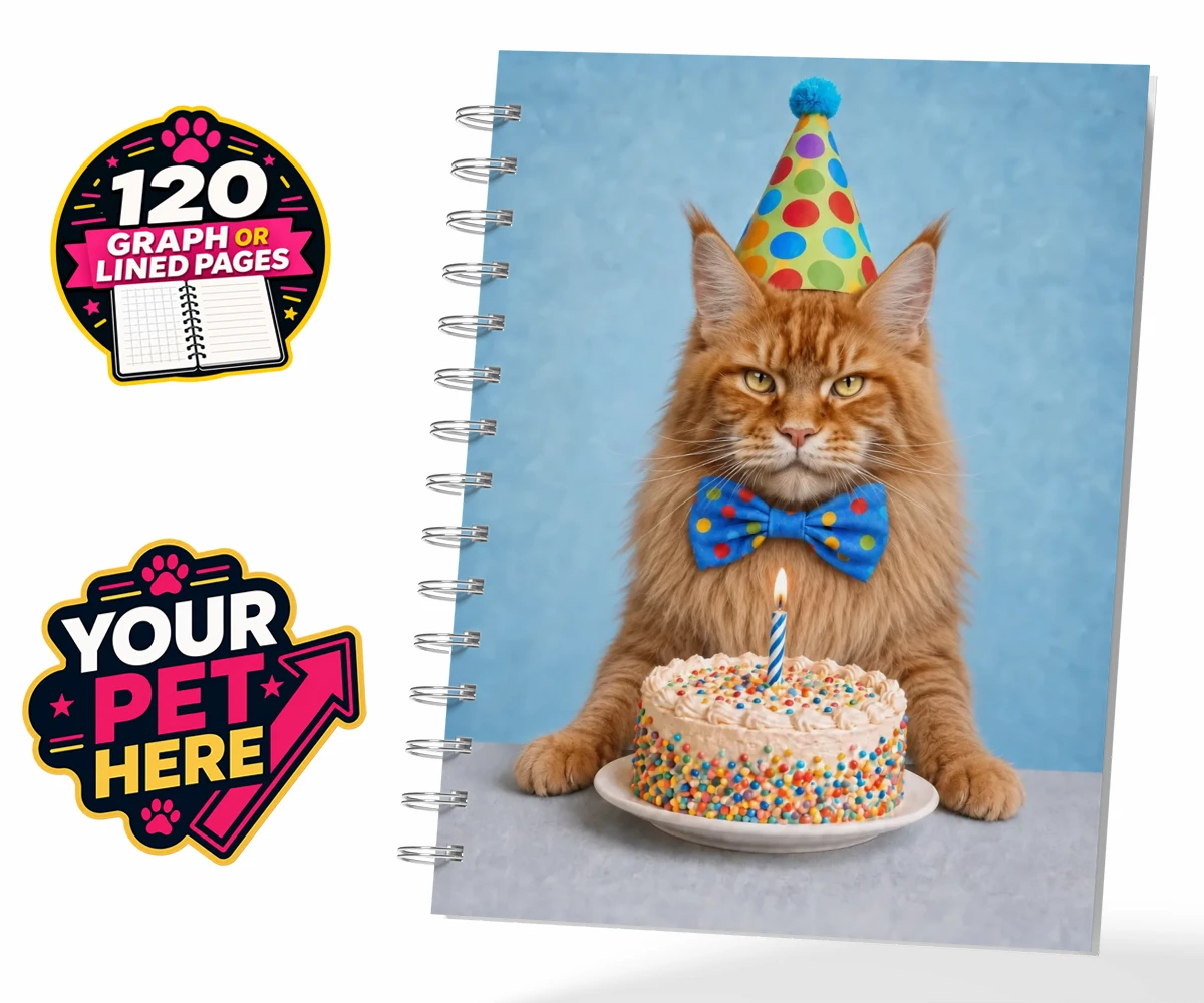 Personalised Birthday Boy cat spiral notebook featuring meet our delightful Birthday Boy, the purr-fect addition to any cat lo