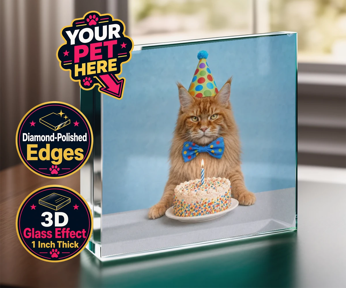 Personalised Birthday Boy cat acrylic prisms featuring meet our delightful Birthday Boy, the purr-fect addition to any cat lo