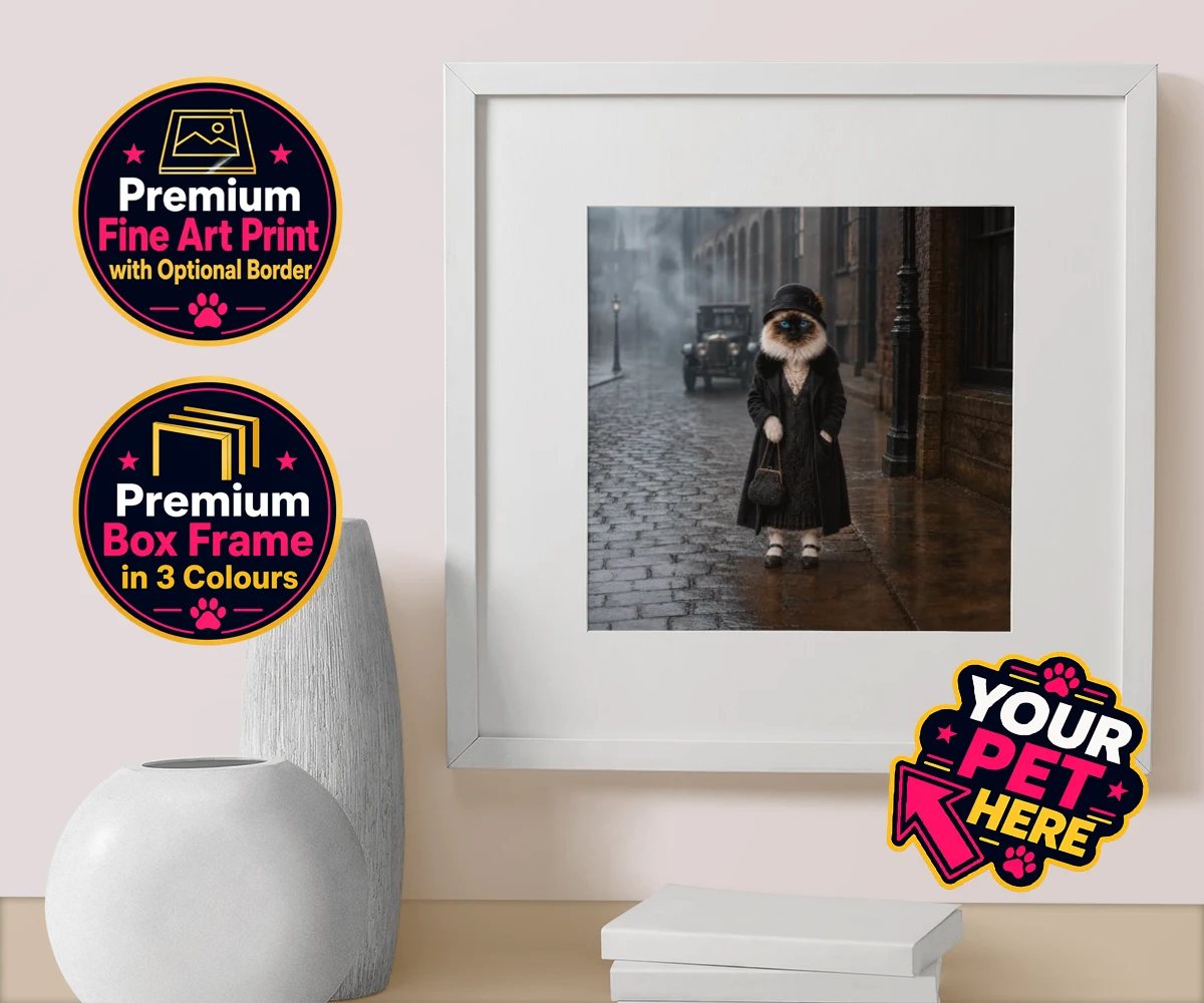 Personalised The 1920s Paw Lady cat box framed print featuring step into the enchanting world of the 1920s with this delightful portr