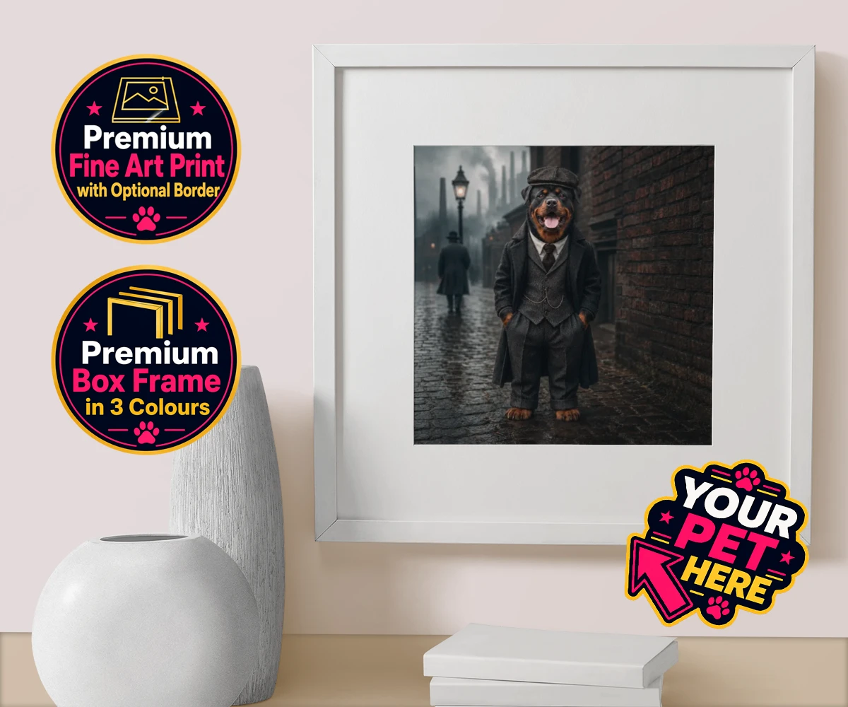 Personalised Vintage Gangster dog box framed print featuring step back in time with our Vintage Gangster portrait, where your belov