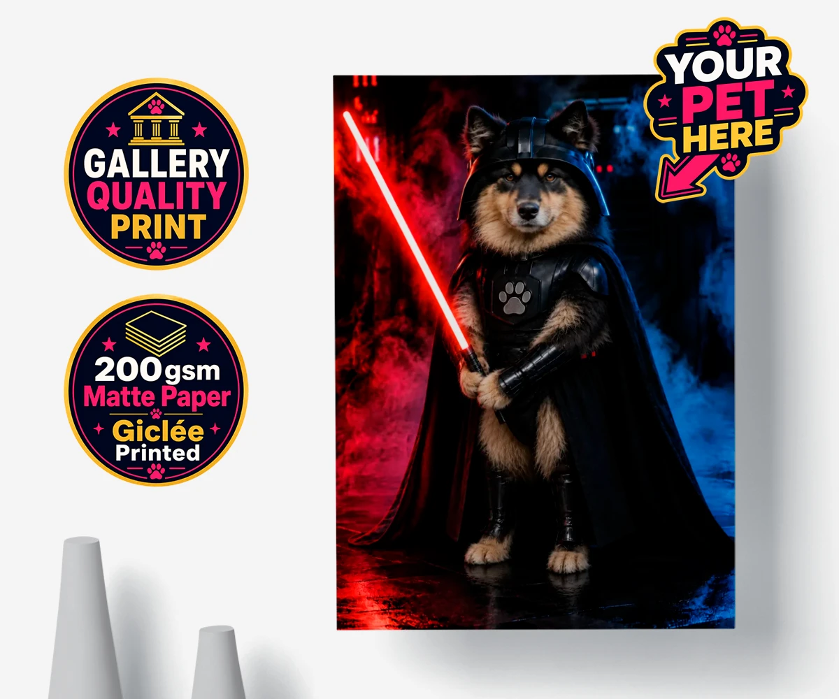 Personalised Paw Vader dog premium poster print featuring the canine superstar from a galaxy not so far away!