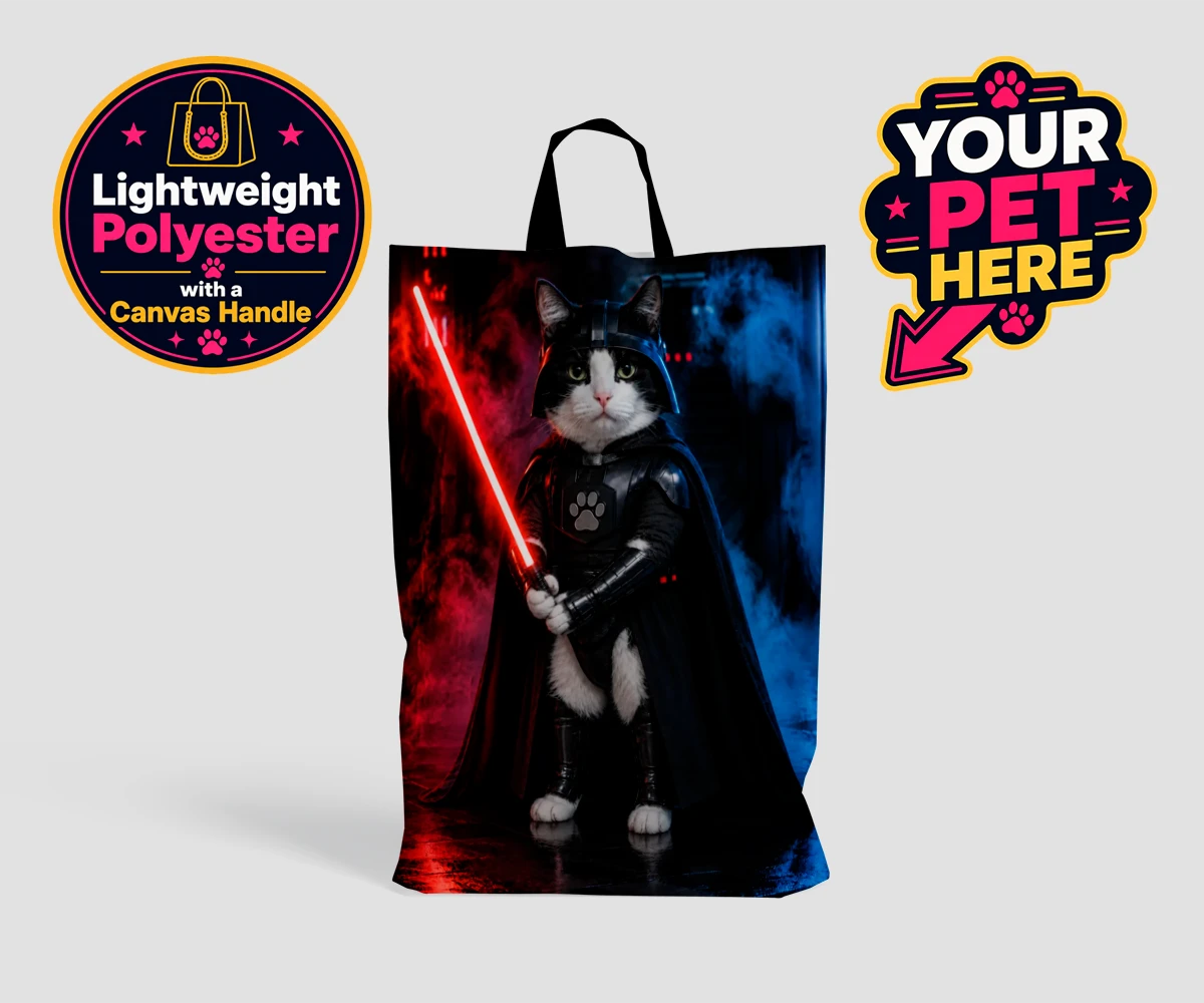 Personalised Paw Vader cat shopping bags featuring the feline force to be reckoned with!