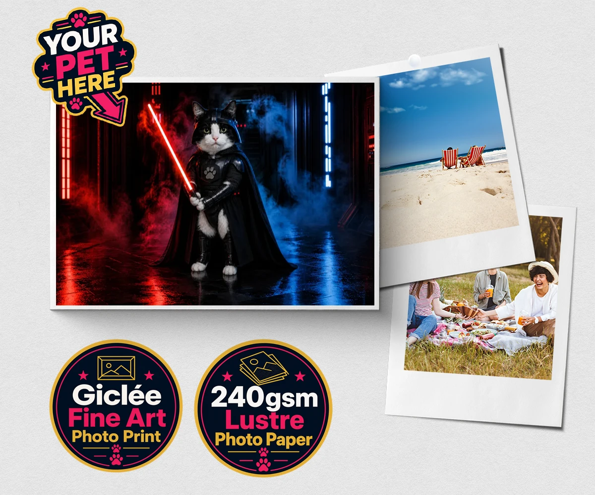 Personalised Paw Vader cat premium photo print featuring the feline force to be reckoned with!