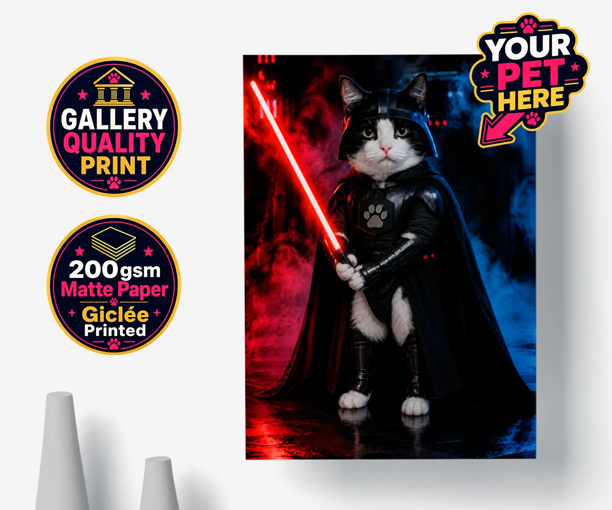Personalised Paw Vader cat premium poster print featuring the feline force to be reckoned with!