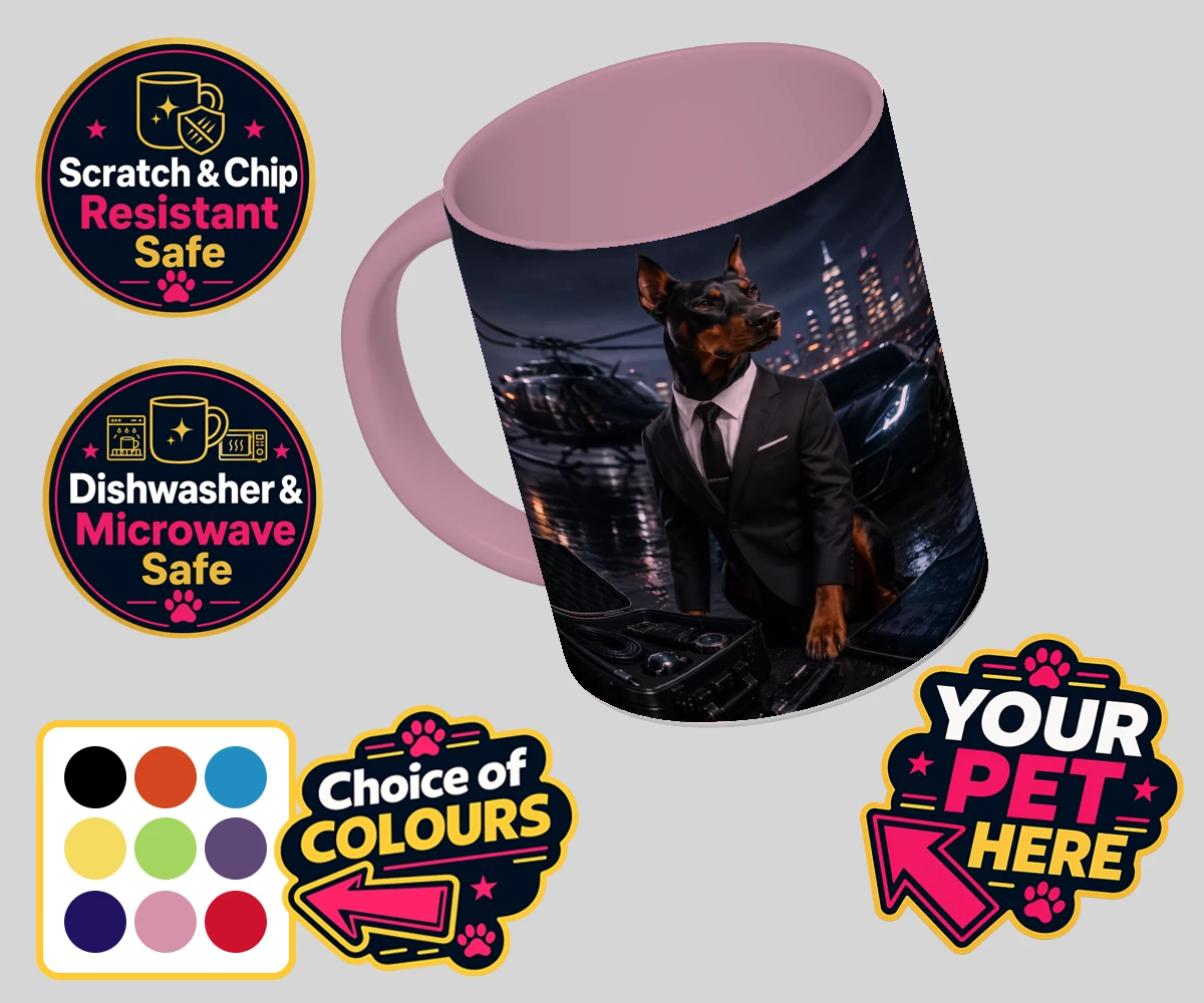 Personalised Agent P.A.W. dog coloured photo mugs featuring the dashing canine spy ready to steal hearts and engage in thrilling a