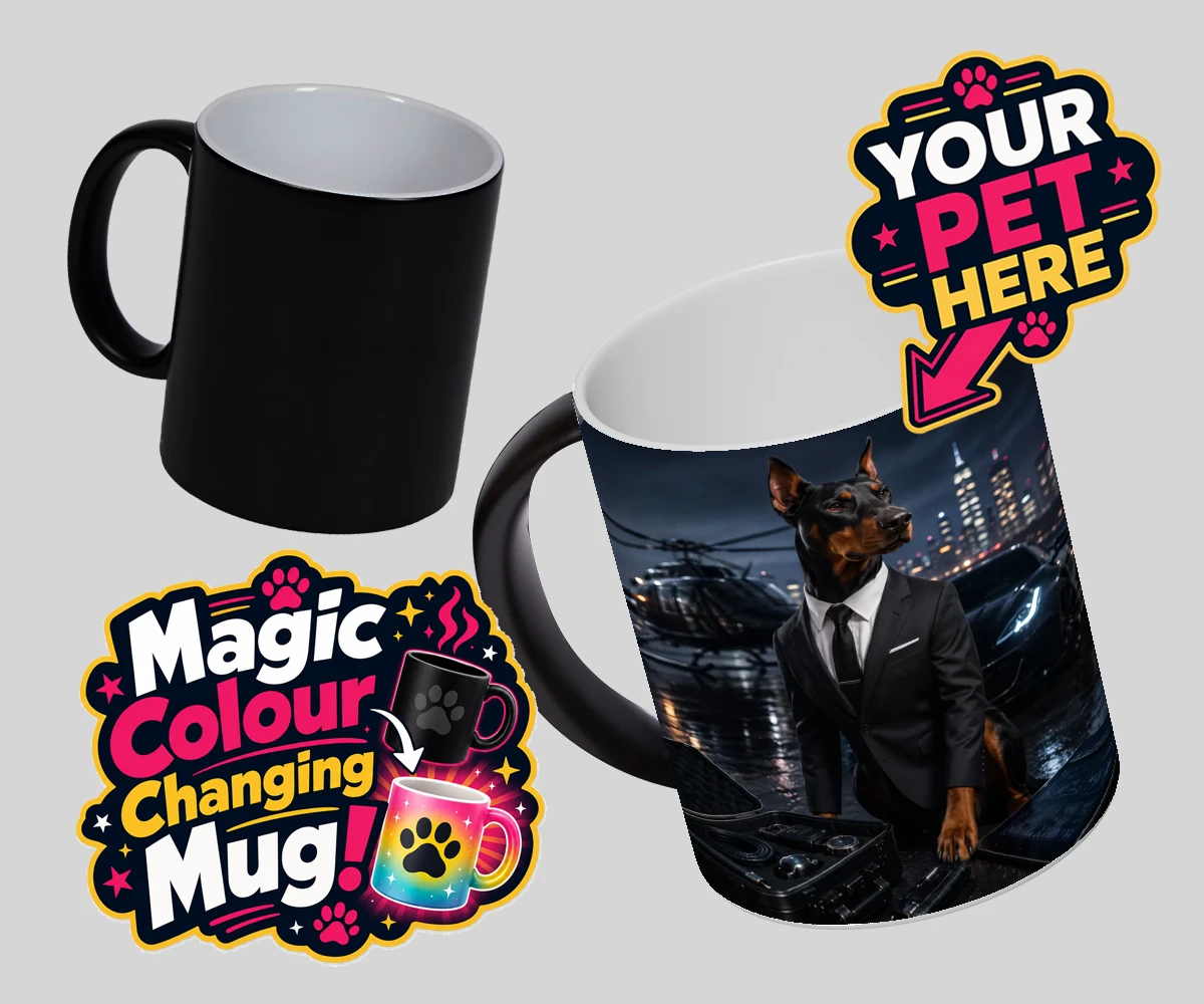 Personalised Agent P.A.W. dog magic photo mugs featuring the dashing canine spy ready to steal hearts and engage in thrilling a