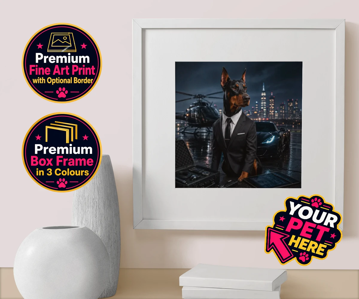 Personalised Agent P.A.W. dog box framed print featuring the dashing canine spy ready to steal hearts and engage in thrilling a