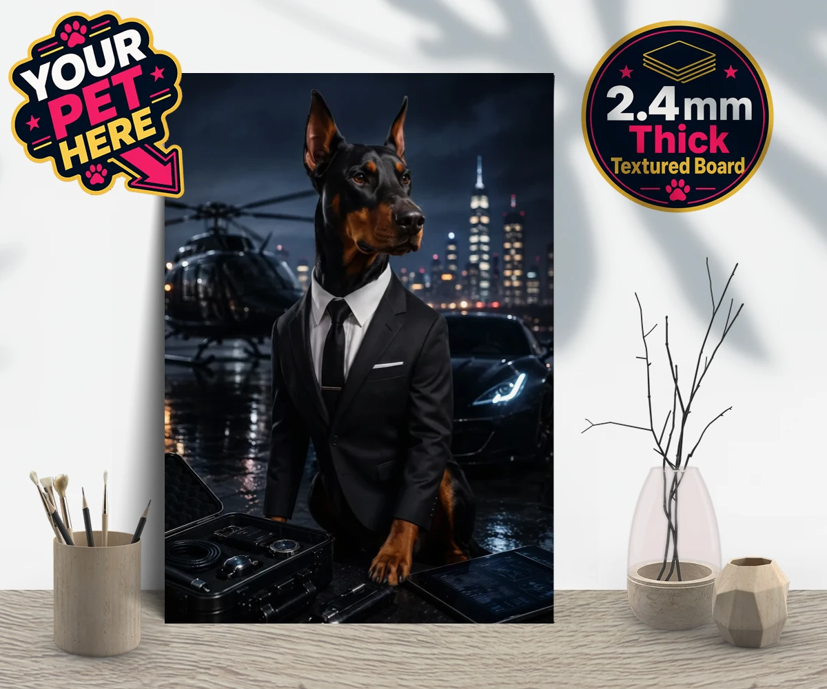 Personalised Agent P.A.W. dog gallery boards featuring the dashing canine spy ready to steal hearts and engage in thrilling a