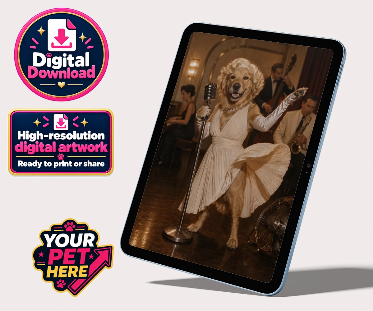 Personalised The Hollywood Blonde dog personalised digital downloads featuring a dazzling canine star ready to steal the spotlight!
