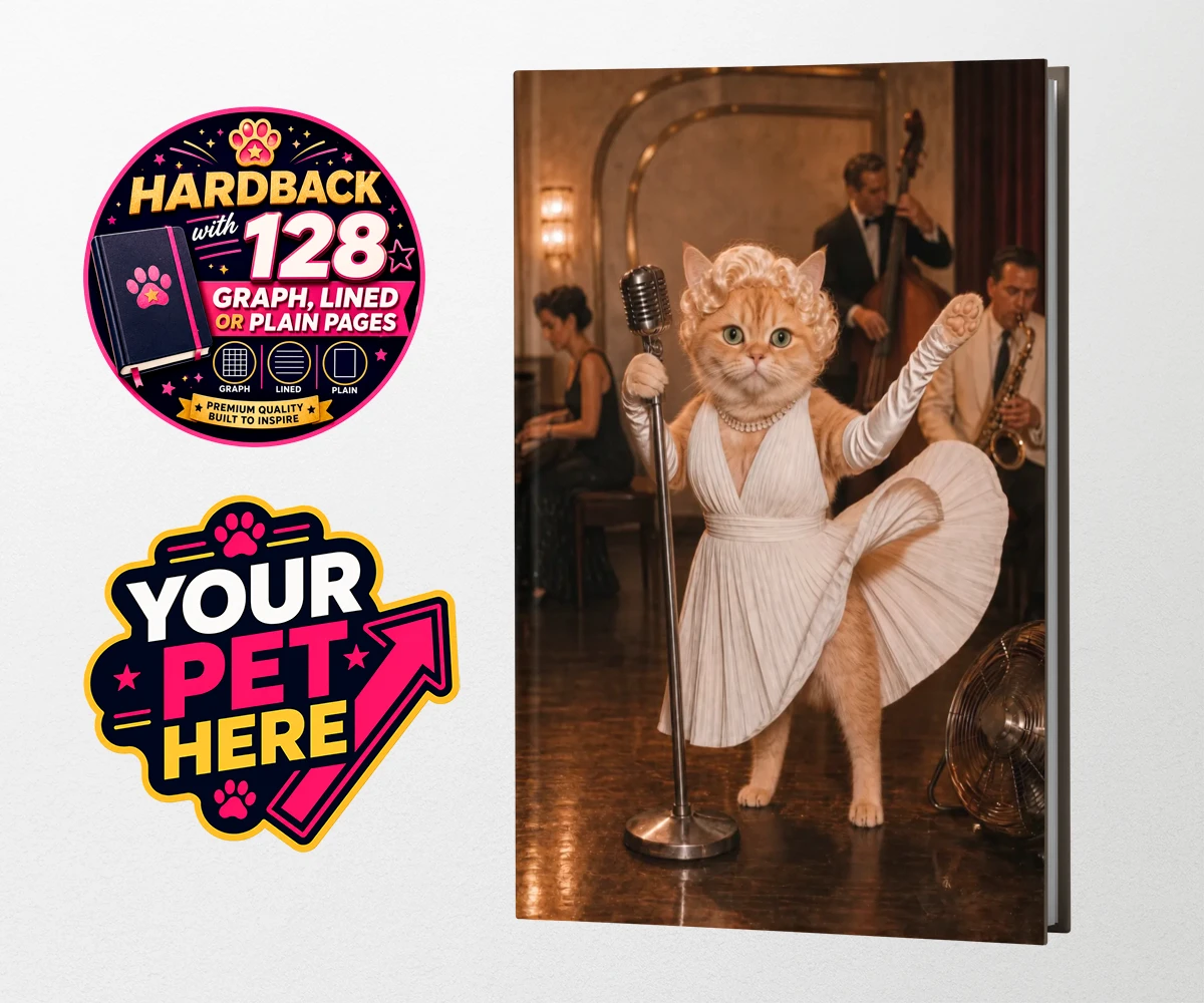 Personalised The Hollywood Blonde cat hardback notebooks featuring step into the glitz and glamour of old Hollywood with "The Hollywood B