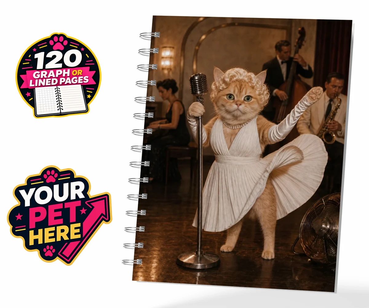 Personalised The Hollywood Blonde cat spiral notebook featuring step into the glitz and glamour of old Hollywood with "The Hollywood B
