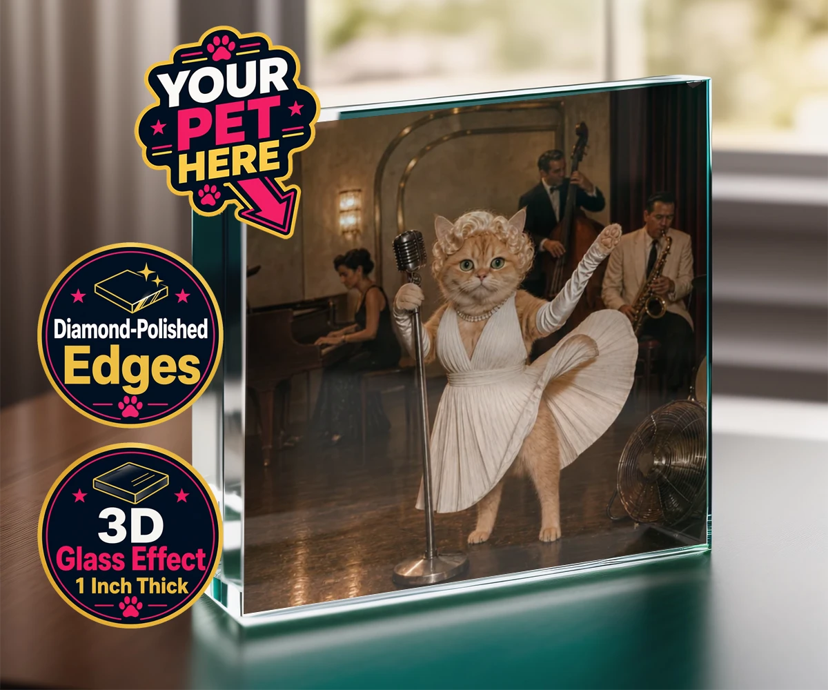 Personalised The Hollywood Blonde cat acrylic prisms featuring step into the glitz and glamour of old Hollywood with "The Hollywood B