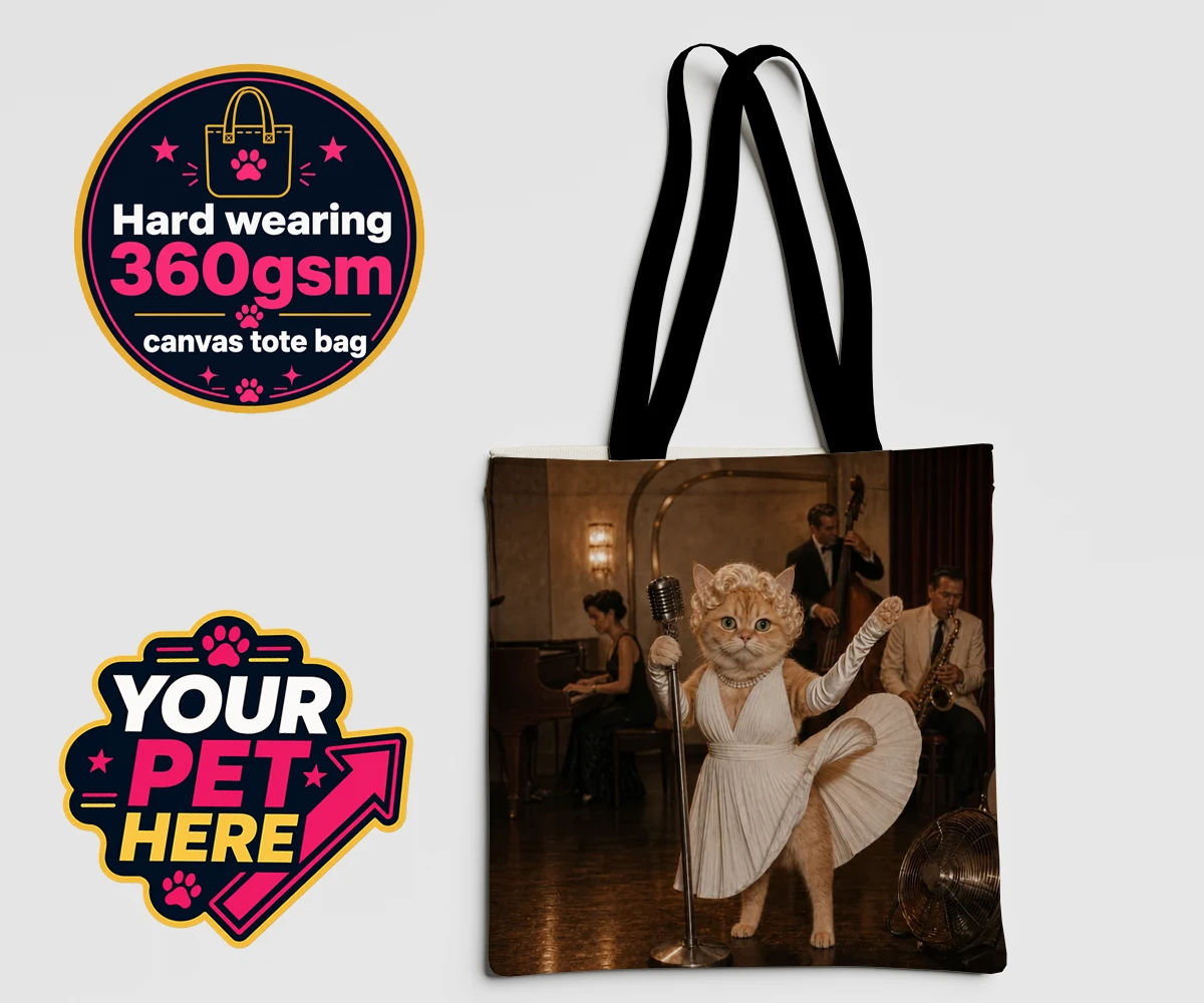 Personalised The Hollywood Blonde cat canvas tote bags featuring step into the glitz and glamour of old Hollywood with "The Hollywood B