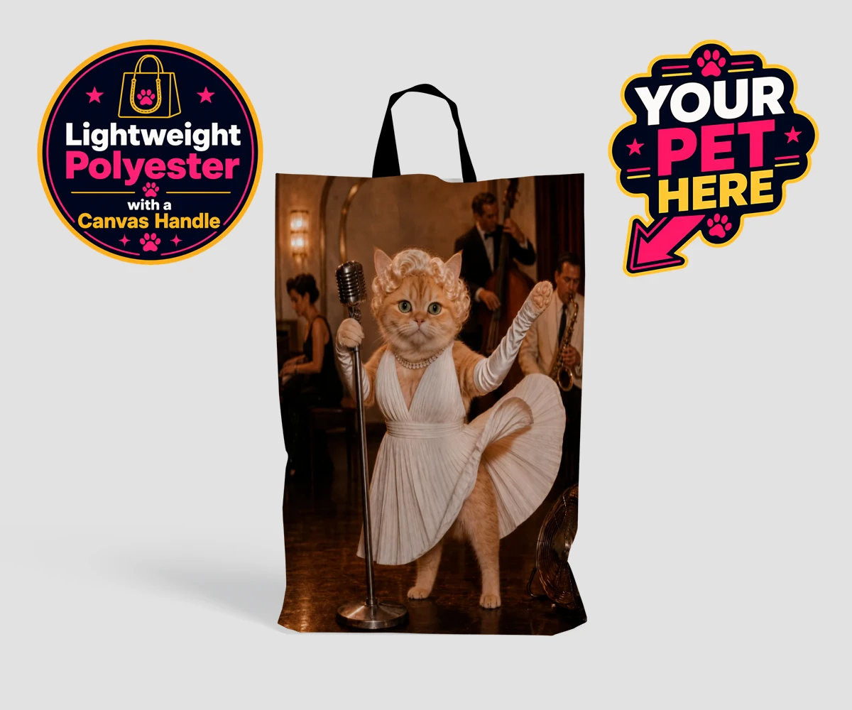 Personalised The Hollywood Blonde cat shopping bags featuring step into the glitz and glamour of old Hollywood with "The Hollywood B