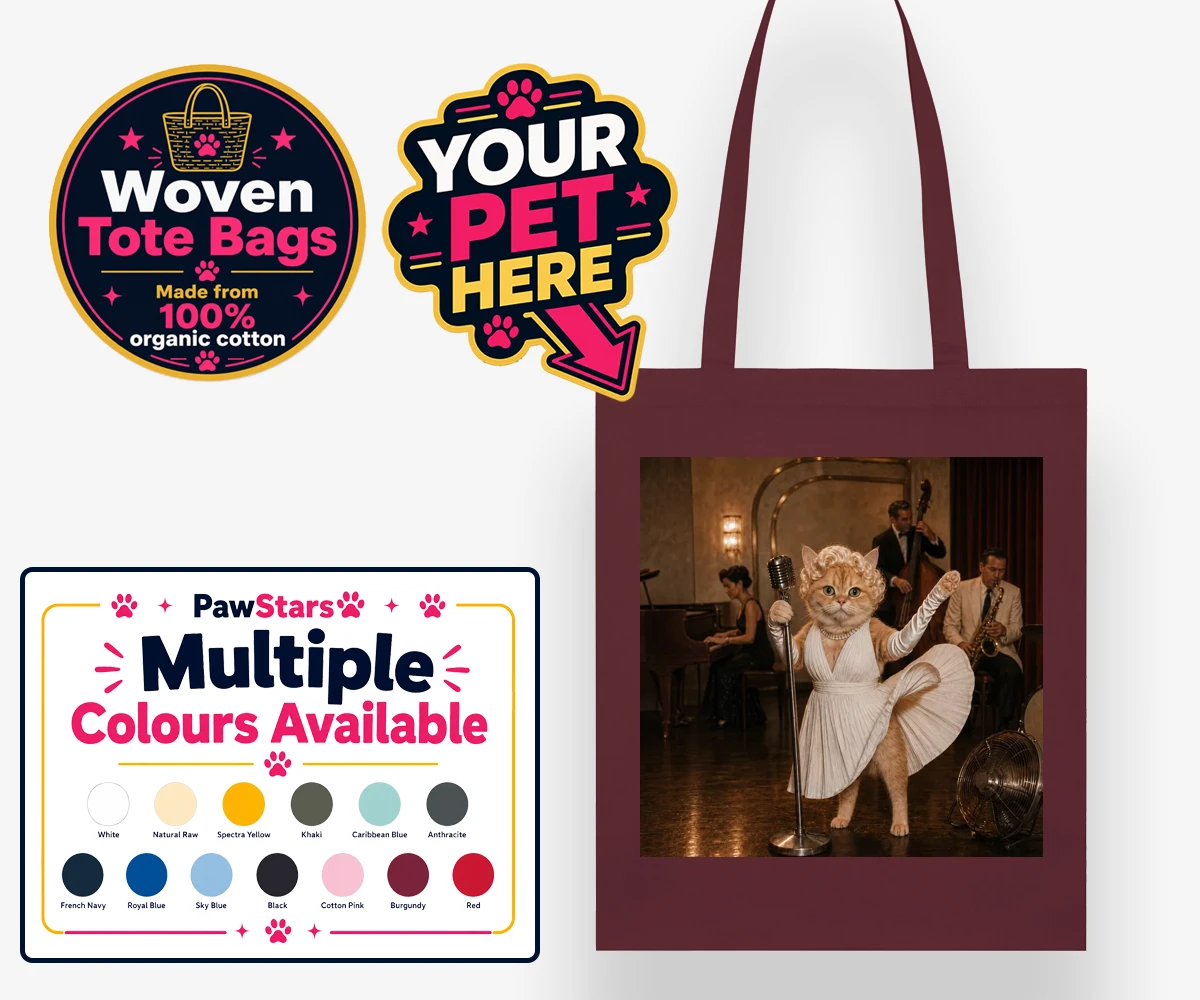Personalised The Hollywood Blonde cat woven tote bags featuring step into the glitz and glamour of old Hollywood with "The Hollywood B