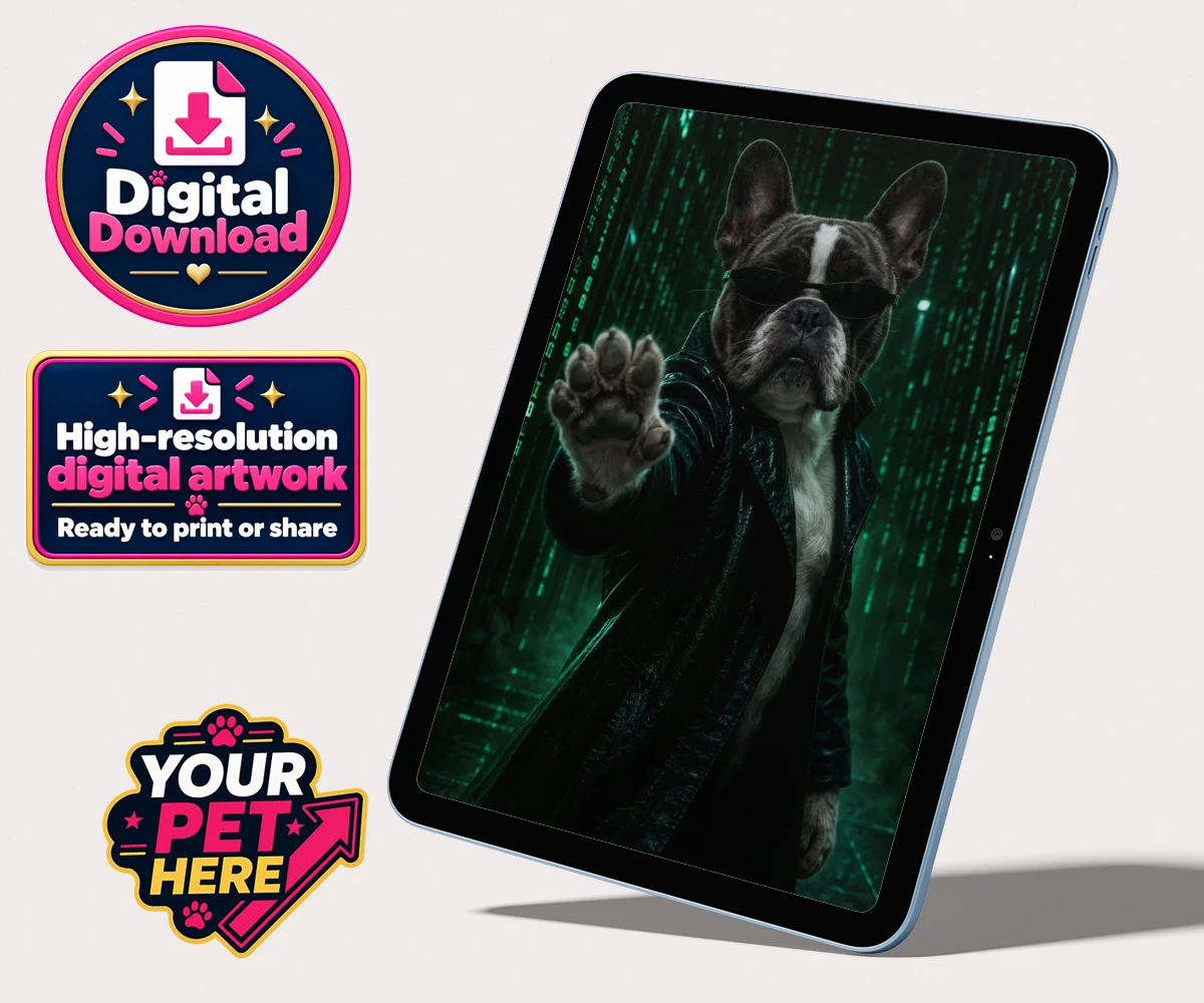 Personalised The Pawtrix dog personalised digital downloads featuring a whimsical portrait that channels the essence of Hollywood's iconic f
