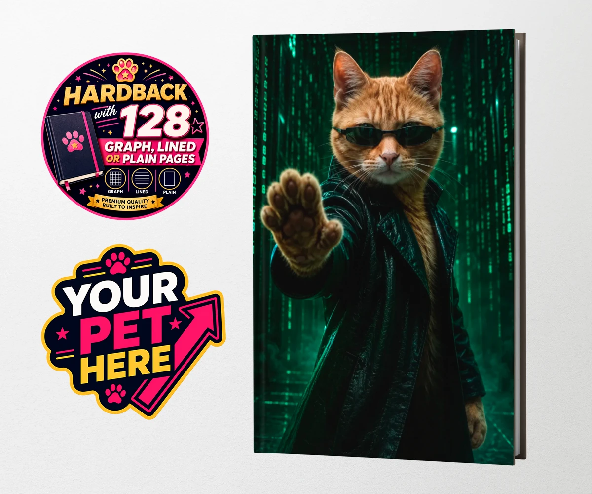Personalised The Pawtrix cat hardback notebooks featuring step into a world where feline charm meets Hollywood glamour with The