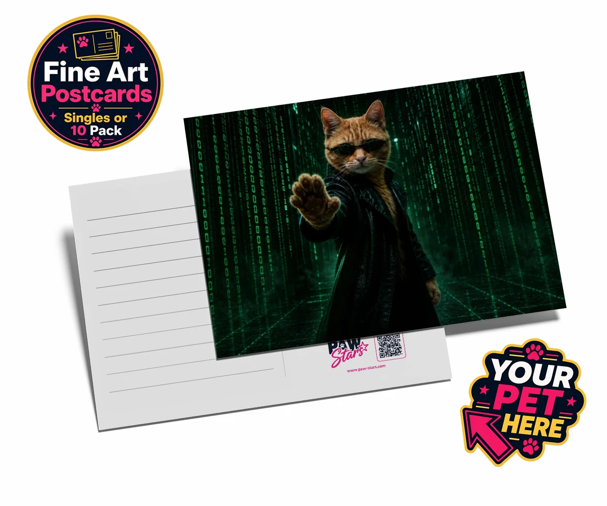 Personalised The Pawtrix cat postcards featuring step into a world where feline charm meets Hollywood glamour with The